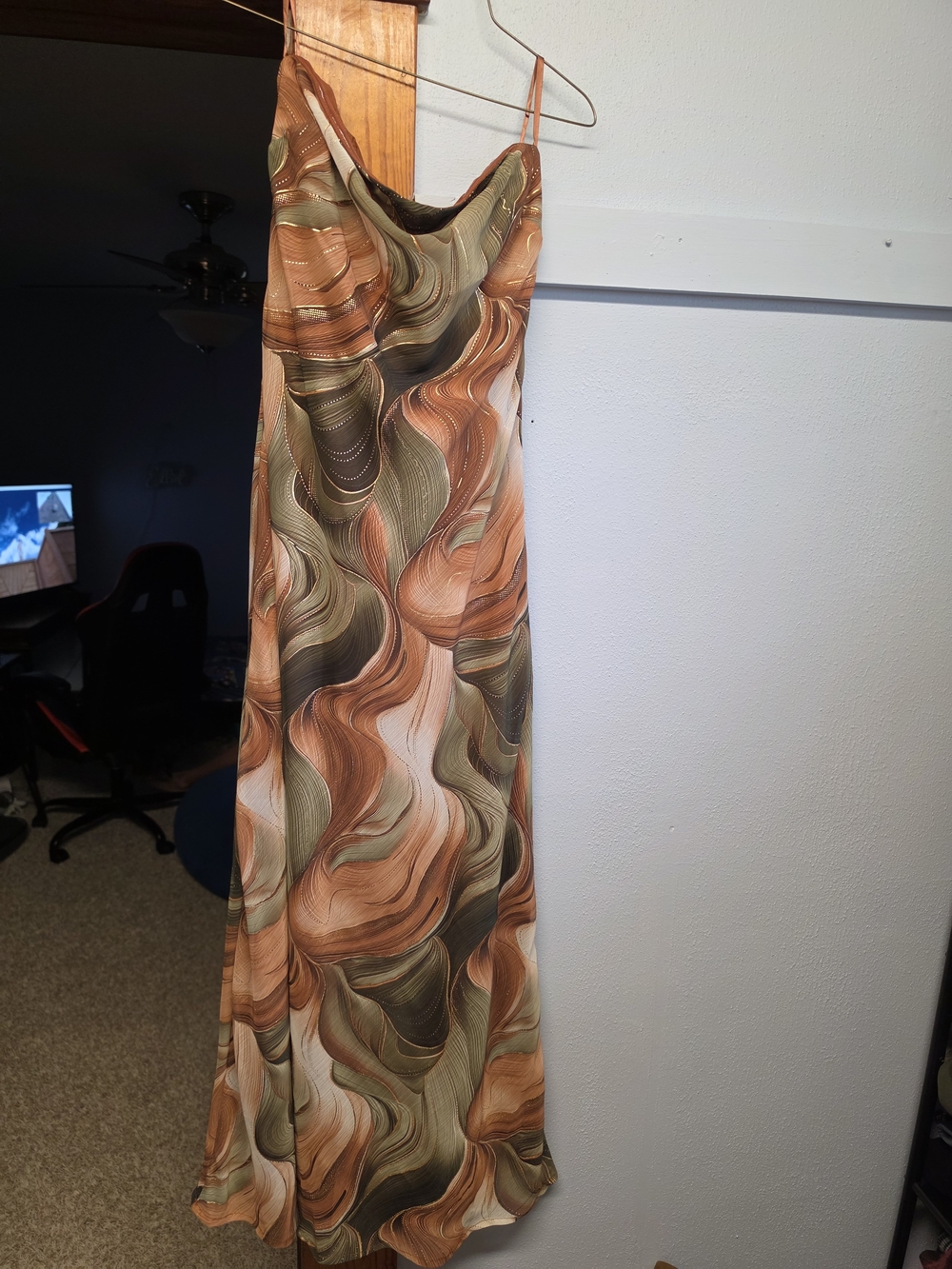 12th Tribe Swirl-Print Slip Midi Dress in Rust, Olive & Cream